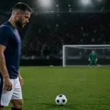 Futbolista concentrado antes de lanzar un penalti decisivo
