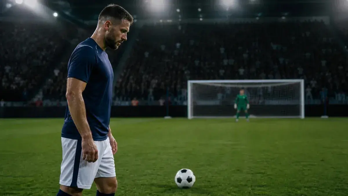 Futbolista concentrado antes de lanzar un penalti decisivo